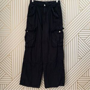 Forever 21 cotton linen blend Wide Leg Cargo Pants Y2K 2000s M Whimsigoth grunge